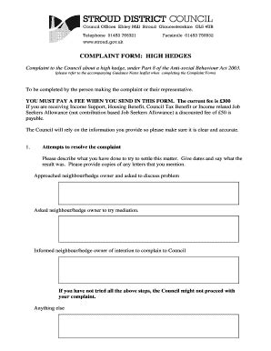 Fillable Online Stroud Gov COMPLAINT FORM HIGH HEDGES Stroud