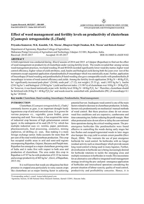 PDF Effect Of Weed Management And Fertility Levels On Productivity Of