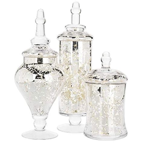 Set Of 3 Silver Mercury Glass Apothecary Jars Glass Apothecary Jars Apothecary Jars