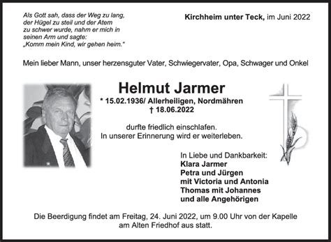 Trauer Helmut Jarmer Teckbote Trauerportal