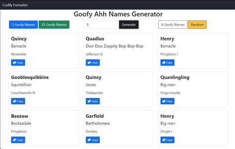 Goofy Ahh Names Generator Online Free tool - Codifyformatter