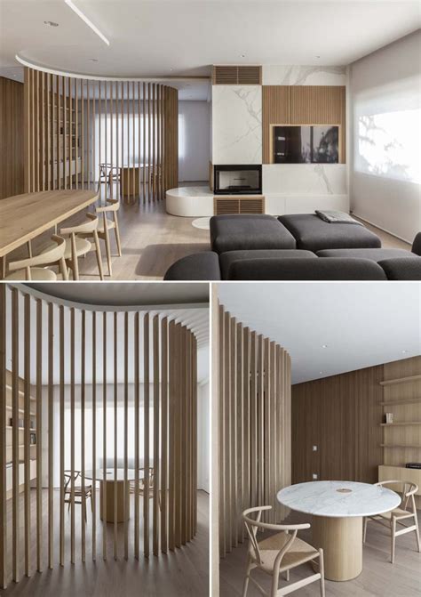 Oak Slat Walls Divide The Spaces Inside This Apartment S Interior