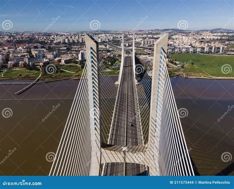 Aerial View Of Bridge Pylon Modern Architecture Of Vasco Da Gama