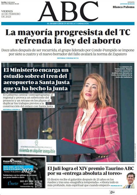 Periódico Abc Sevilla España Periódicos De España Edición De Viernes 10 De Febrero De