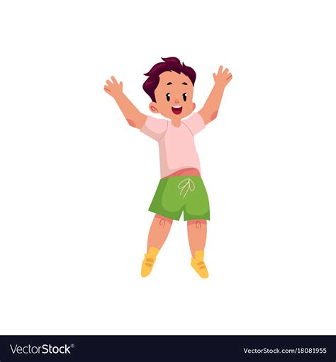 Flat cartoon boy jumping smiling Royalty Free Vector Image