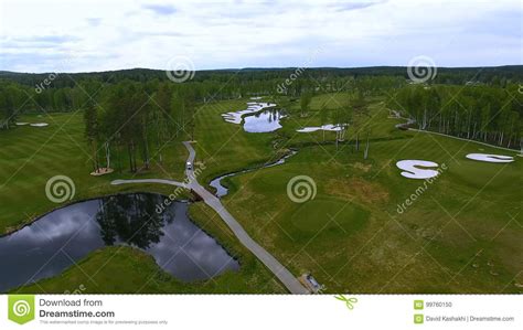 Aerial View Golf Course Ponds And Green Lawns Of The Golf Course Sand