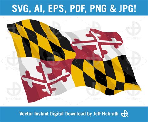 Maryland State Flag Waving Color Vector Illustration Digital Download