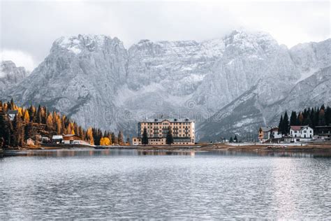 Autumn Colours of Lake Lago Di Misurina in Dolomites Italy Stock Photo ...