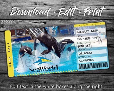 Seaworld Trip Tickets Printable Seaworld Ticket Digital Download ...