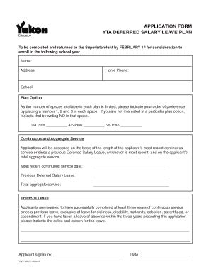 Fillable Online APPLICATION FORM YTA DEFERRED SALARY LEAVE PLAN Fax