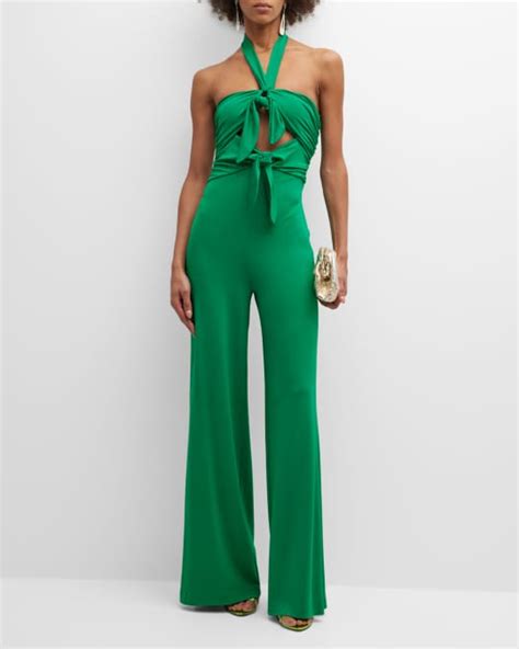 Dundas Bacall Knotted Cutout Wide Leg Jumpsuit Neiman Marcus