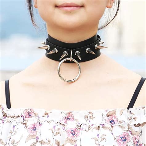 Sm Black Spike Choker Punk Harajuku Goth Collar Belt Necklace Pu Leather Rivets Bondage Cosplay