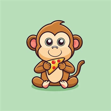 Cute monkey eating pizza cartoon illustration | Premium AI-generated vector