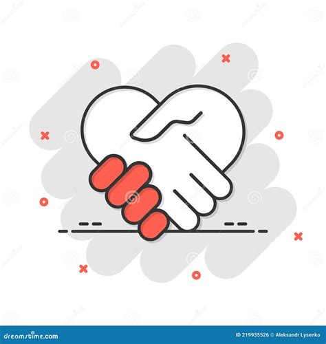 Handshake Icon In Comic Style Partnership Deal Cartoon Vector