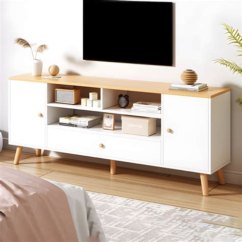 Scandinavian Style TV Stand Wood Open Storage Stand Console with Shelf ...