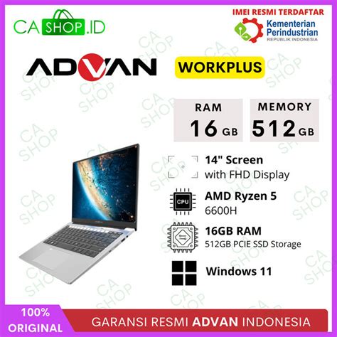 Jual Laptop Advan Workplus RAM 16GB 512GB Notebook 14 Ryzen 5 7