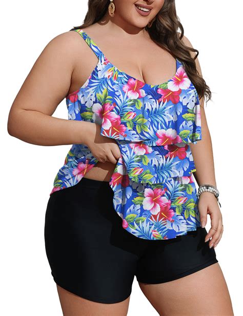 Ajesdani Women Plus Size Tankini Swimsuits Tummy Control Two Piece Bathing Suit Ruffled Flounce