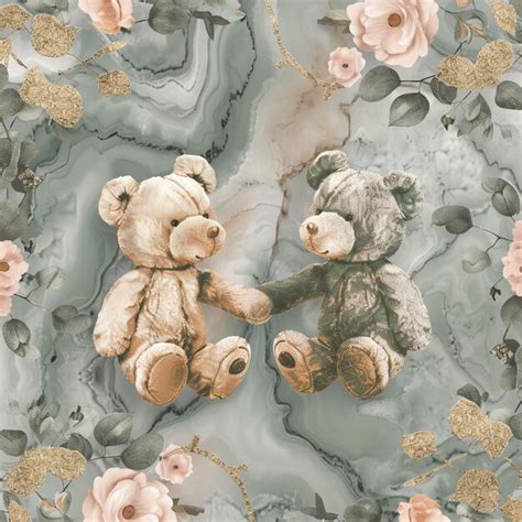 premium photo adorable teddy bears holding hands flower pattern marble