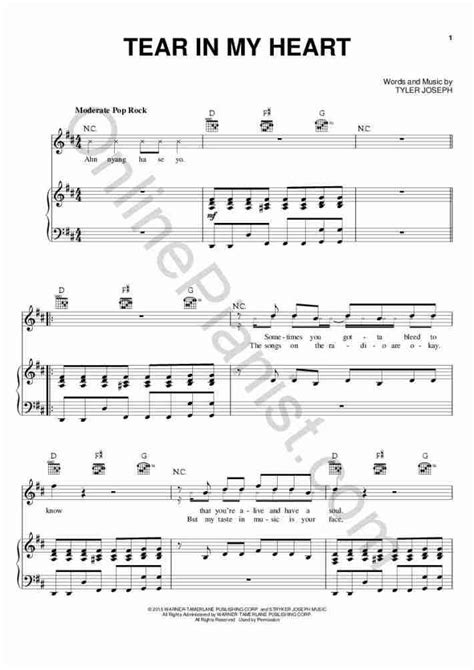 Tear In My Heart Piano Sheet Music Onlinepianist