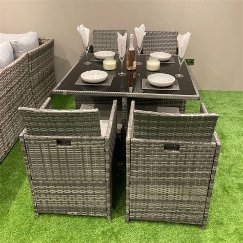 9 Piece Rattan Cube Garden Furniture Grey Fasci Garden