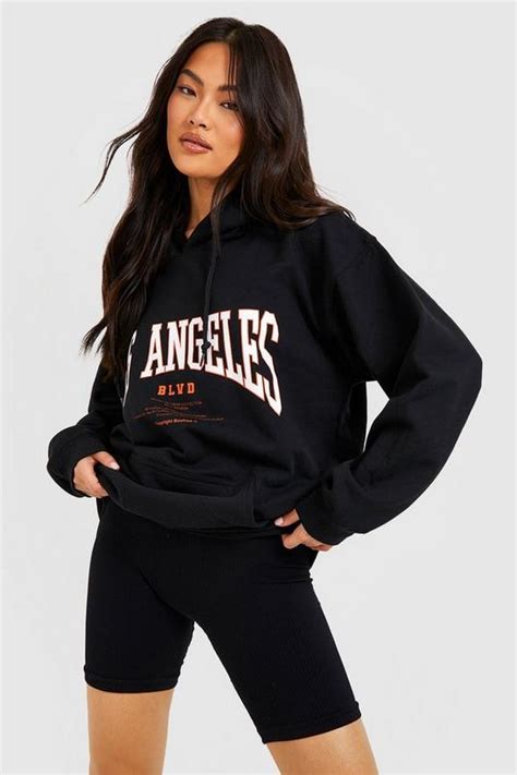 Los Angeles Slogan Oversized Hoodie Boohoo Uk