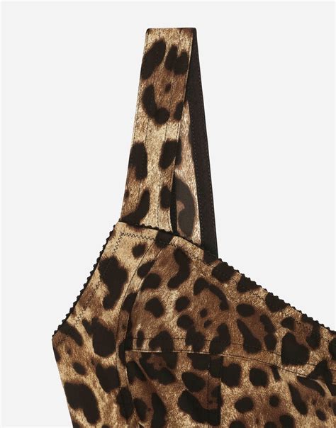 Leopard Print Charmeuse Bodysuit In Animal Print For Dolceandgabbana® Us