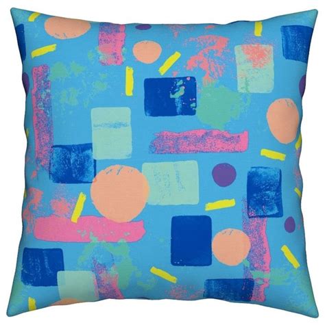 Neon 90s Azure Coral Yellow Geometric Retro Throw Pillow Contemporary