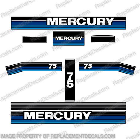 Mercury 75hp Outboard Engine Decals Blue Tones 1991 1992 1993