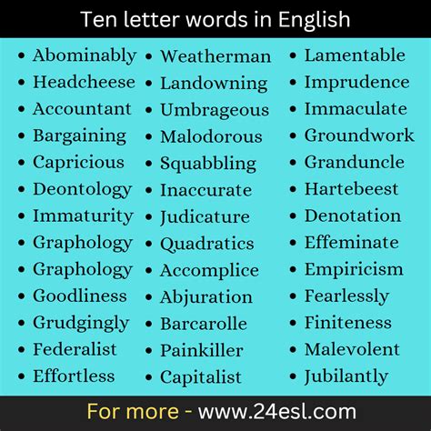 ten letter words  english eslcom