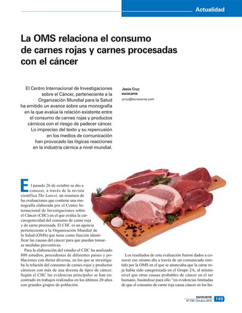 La Oms Relaciona El Consumo De Carnes Rojas Y Carnes Procesadas