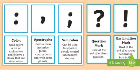 Punctuation Marks And Explanation Matching Cards