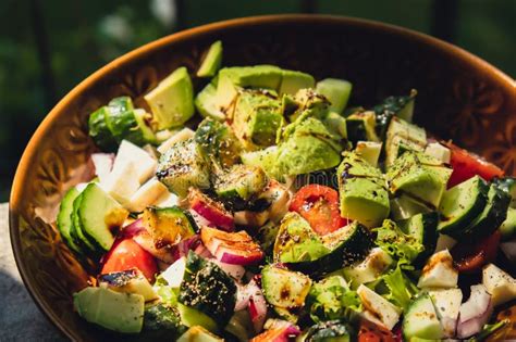 Avocado Mix Of Vegetables Salad In Daytime Outdoors Fresh Salad With