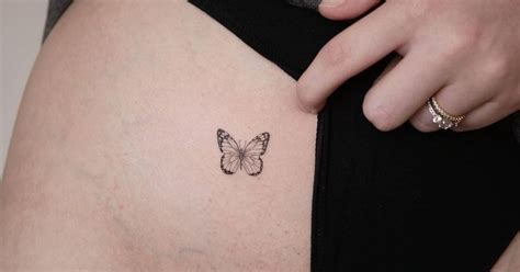 Single Needle Butterfly Tattoo On The Pelvis