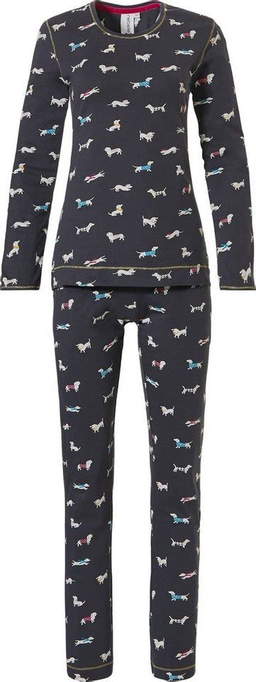 Rebelle Pyjama Damen Schlafanzug Mit Hunden 2 Tlg Baumwolle