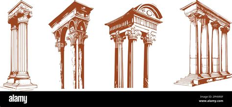 Basic elements of Greek architecture.Set of vector illustrations of antique arches Stock Vector ...