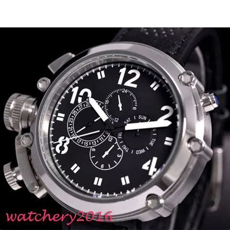 50mm Parnis Black Dial Chronograph Military Mechanical Watches Mens