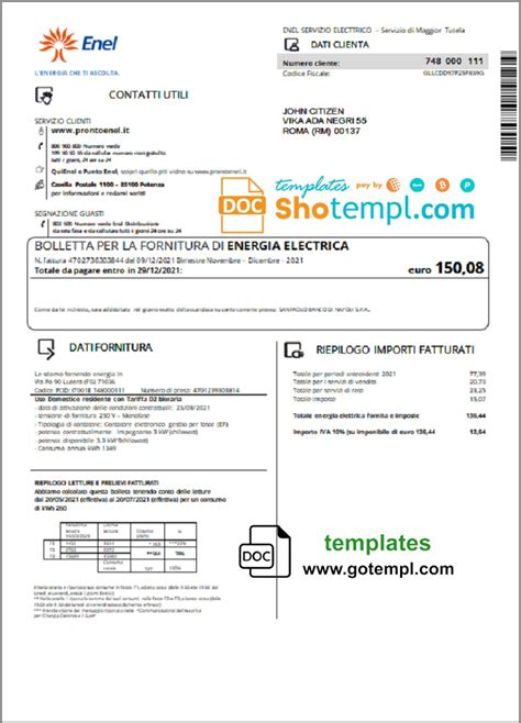 Italy Enel Electricity Utility Bill Fake Template In Word And PDF