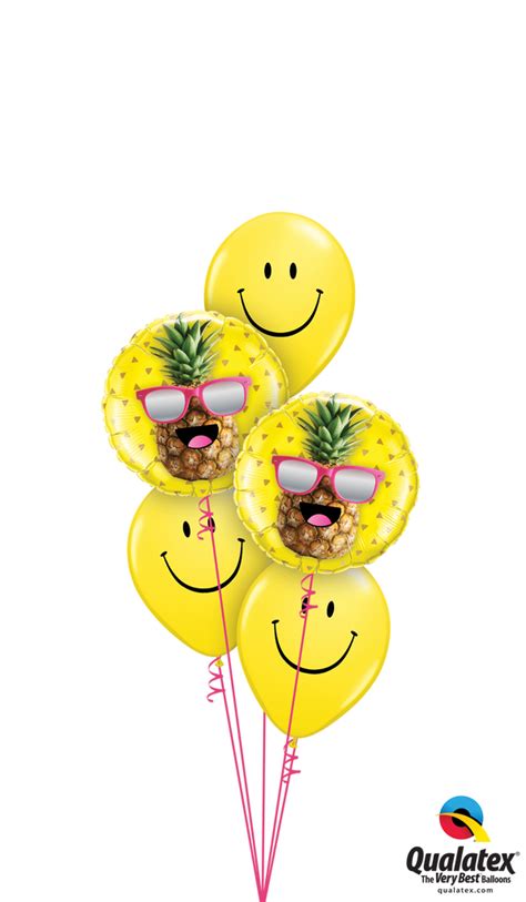 Smiley Face Balloon Bouquet With Pineapple Design Balloon Hq