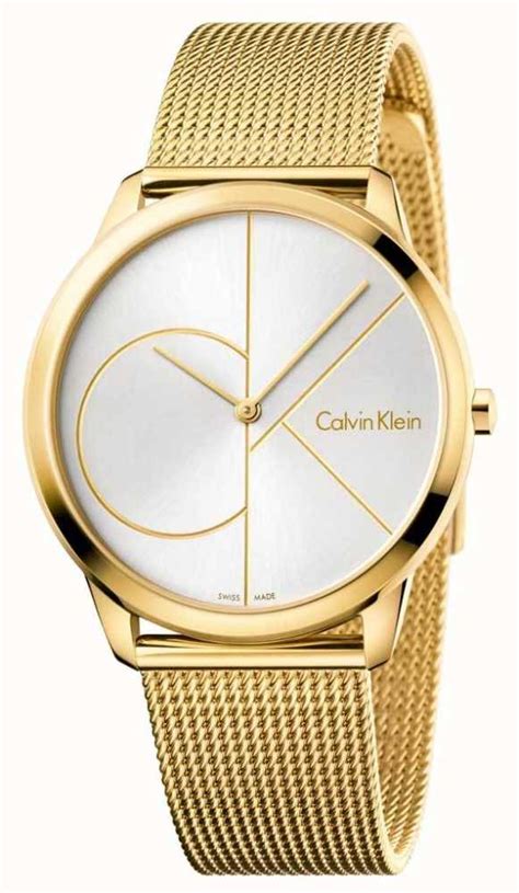 Calvin Klein Mens Minimal Watch Gold Mesh Stainless Steel Strap