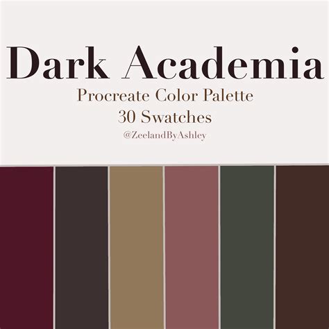 Dark Academia Inspired Procreate Color Palette, 30 Swatches, for Ipad ...