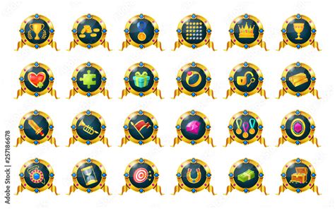 Set Of Awards Badges Medals Of Achievements For Games Stock Vector