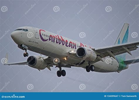 Closeup Of A Caribbean Airlines Boeing 737 800 On Final Approach