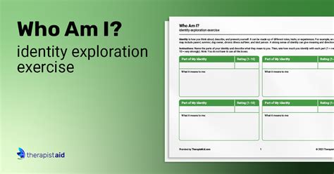 Who Am I Identity Exploration Exercise Worksheet Therapist Aid