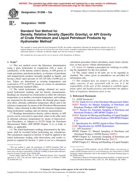 Astm D A Standard Test Method For Density Relative Density