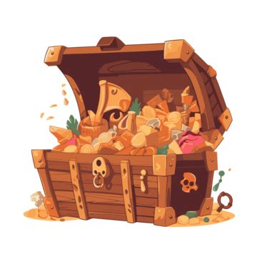 Open Treasure Chest Vector Sticker Clipart Cartoon Pirate Chest Full