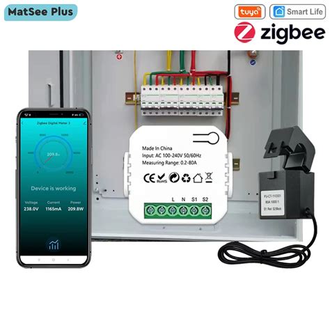 Tuya Smart ZigBee Energy Meter 80A With Clamp App Monitor KWh Voltage