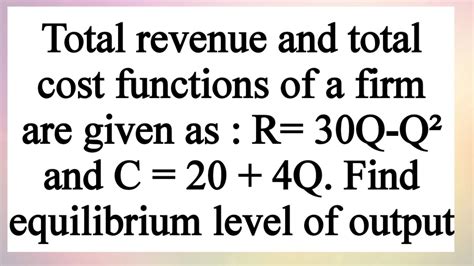 Equilibrium Level Of Output From Total Revenue And Total Cost Functions