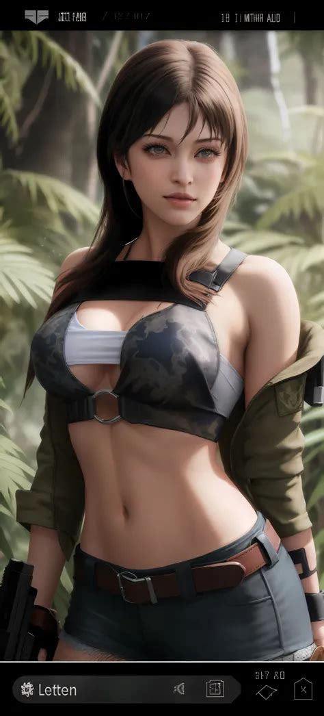 A Close Up Of A Woman In A Bikini Top And A Gun Quiet From Metal Gear