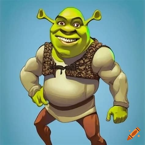 Comic Drawing Of Shrek As Muscular Action Hero On Craiyon