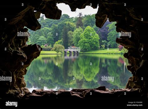 The Bridge On The Lake At Stourhead As Seen From The Grotto Stock